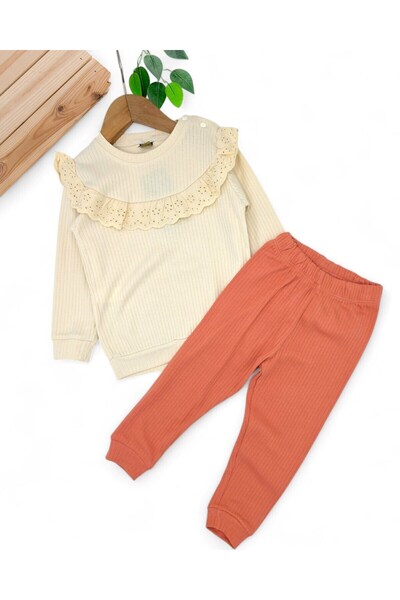 Ege Bebek Baby Girl Body with Ruffle Detail, Corduroy Fabric, Seasonal 9-12-18-24 Months Daily 2-Piece Bottom Top Set