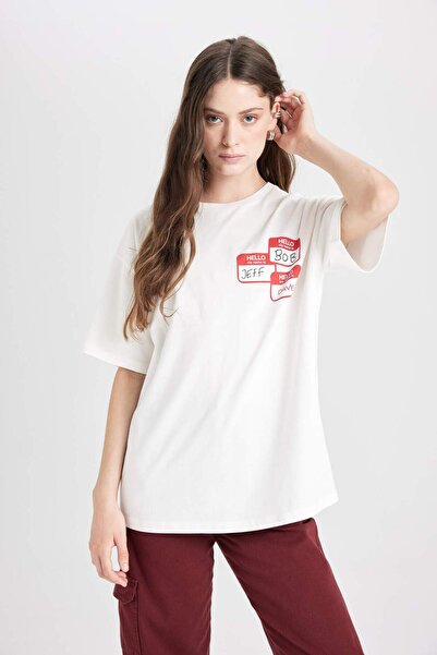 DeFacto Μπλουζάκι Beetlejuice Oversize Crew με λαιμόκοψη με στάμπα με κοντό μανίκι D8361ax24au