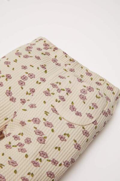 DeFacto Kız Bebek İspanyol Paça Çiçek Desenli Beli Lastikli Fitilli Kaşkorse Uzun Boy Tayt D2864A524AU