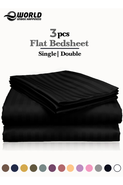 Eworld 3 Piece Black Striped Cotton Single Bed Sheet Set – Flat Sheet & 2 Pillowcases