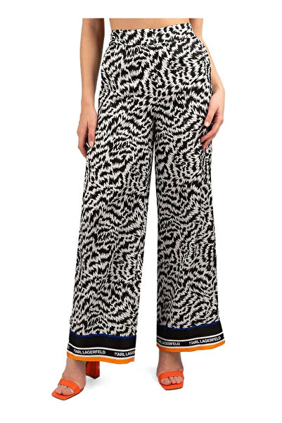 Karl Lagerfeld Yüksek Bel Normal Siyah - Beyaz Kadın Pantolon 241W1005