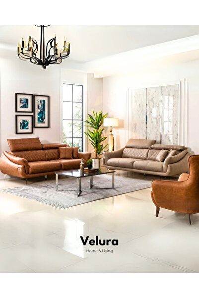 Velura Home & Living Ezel Motorlu Koltuk Takımı 3 3 1 & Usb Portlu (2 KANEPE 1 BERJER) - Nubuk Kumaş