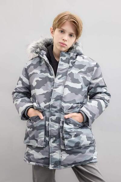 DeFacto Boy's Parka - Detachable Faux Fur Collar, Hood, Plush Lining C8787A824Cw