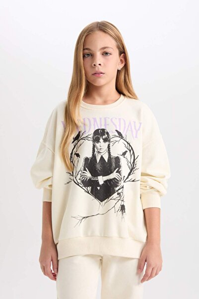 DeFacto Kız Çocuk Wednesday Oversize Geniş Kalıp Bisiklet Yaka Sweatshirt D6064A824WN