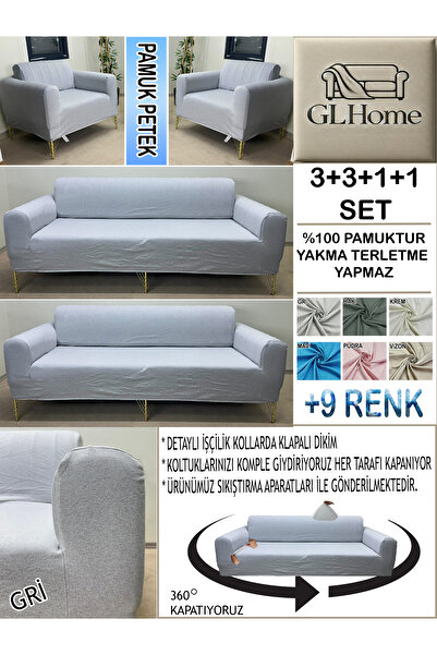 Home %100 PAMUK PETEK KUMAŞ 3+3+1+1 SET KOMPLE GİYDİRME KANEPE&ÇEKYAT, BOHEM,...