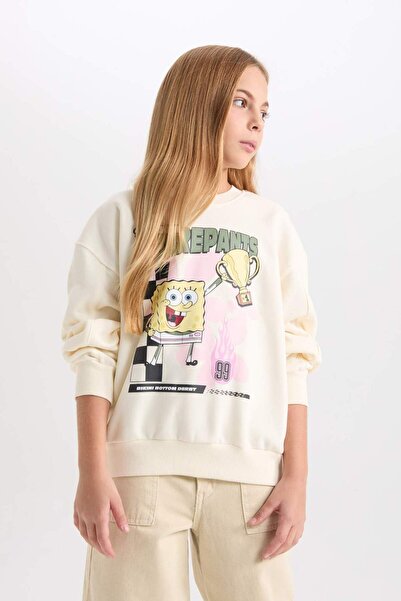 DeFacto Kız Çocuk SpongeBob Relax Fit Bisiklet Yaka 3D Sweatshirt D3111A824WN