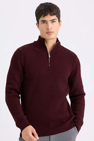 DeFacto Standard Fit Regular Cut Stand Collar Zippered Basic Plain Knitwear Sweater B0578Ax24Wn
