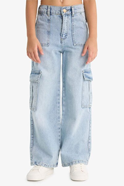 DeFacto Kız Çocuk Wide Leg Kargo Geniş Paça Jean Pantolon C8540A824AU