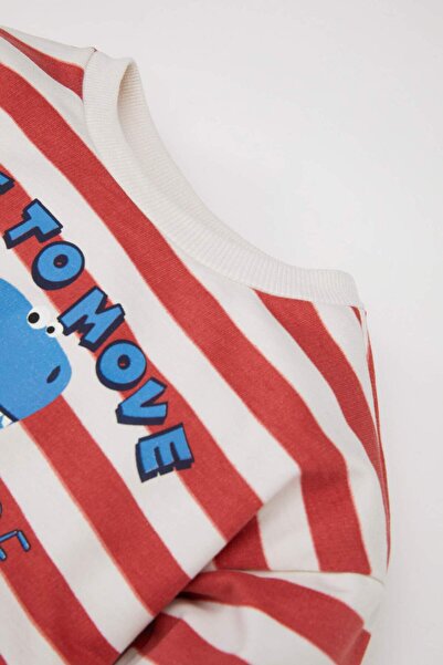 DeFacto Erkek Bebek 2li Takım Bisiklet Yaka Çizgili Dinozor Baskılı Sweatshirt Beli Lastikli Eşofman Altı D4