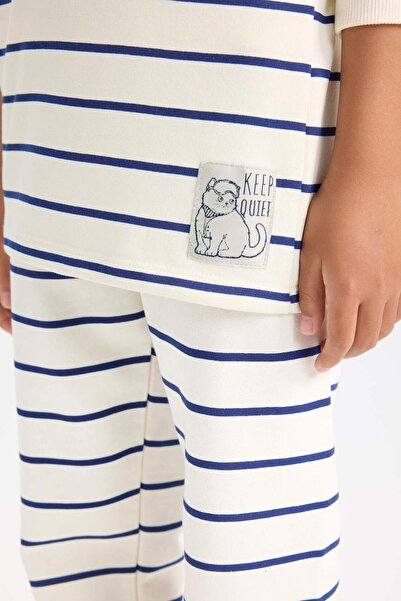 DeFacto Kız Çocuk Pijama Takım Çizgili Uzun Kollu Üst Beli Lastikli Uzun Alt D7747A824WN