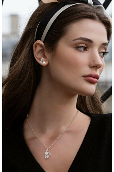 YSX JEWELRY YSX İncili Gümüş Renk Kolye ve Küpe Takımı
