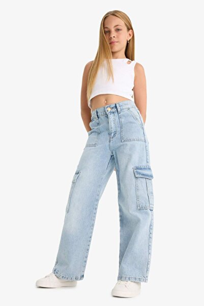DeFacto Kız Çocuk Wide Leg Kargo Geniş Paça Jean Pantolon C8540A824AU