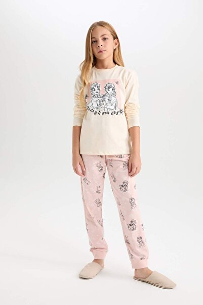 DeFacto Girl's Pajama Set Frozen Long Sleeve Top Patterned Elastic Waist Bottom D3746A824Au