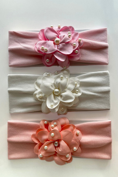 Eray Kids Σετ 3 τεμαχίων με λουλούδια και βαμβακερά χτενισμένα βαμβακερά καθημερινά-κομψά μπαντάνα για κορίτσια (6-24 μηνών)