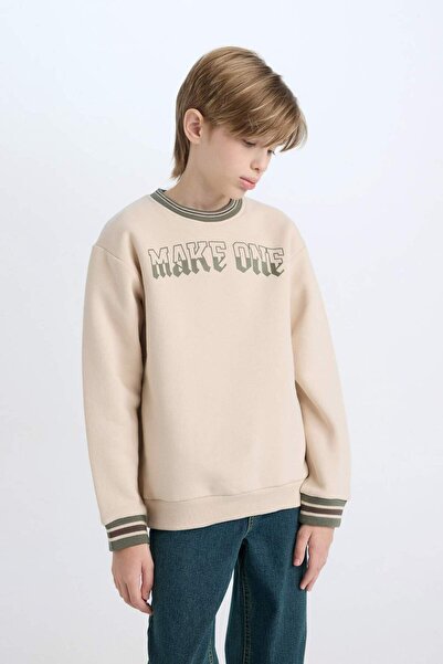DeFacto Erkek Çocuk Bisiklet Yaka Baskılı Sweatshirt D3054A824WN