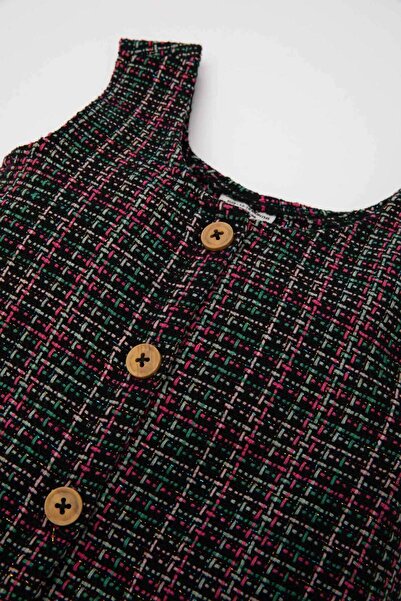 DeFacto Holčička Černý Tweedový overal s knoflíkem a vzorem D7434A524WN