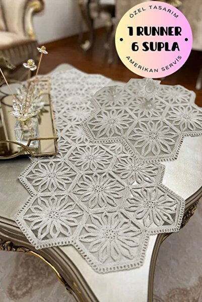 Çt Çeyizci Tekstil 1 Runner 6 Supla American Food Serving Set - Table Cloth Set