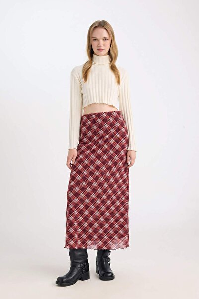 DeFacto Coool Balıkçı Yaka Crop Top Basic Düz Fitilli Kaşkorse Uzun Kollu Tişört E1673AX24WN