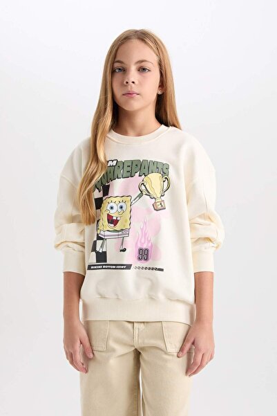 DeFacto Kız Çocuk SpongeBob Relax Fit Bisiklet Yaka 3D Sweatshirt D3111A824WN