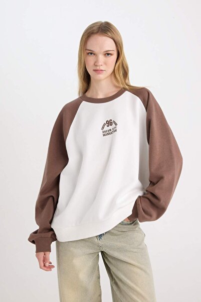 DeFacto Готин суитшърт с цветни блокове и широка кройка с кръгло деколте D6669AX24WN