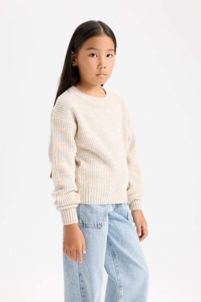 DeFacto Kız Çocuk Oversize Geniş Kalıp Bisiklet Yaka Triko Kazak C9576A824WN