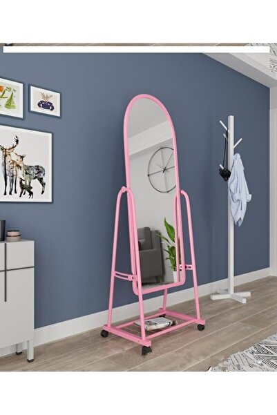 Crestj Full Length Mirror with Stand and Adjustable Wheels 160 x 39 cm Pink