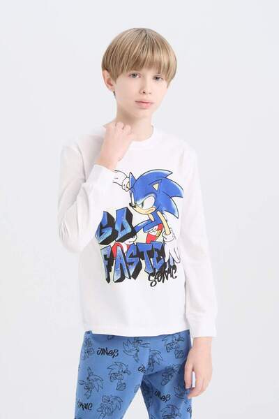 DeFacto Erkek Çocuk Pijama Takımı Sonic the Hedgehog Uzun Kollu Tişört Uzun Alt D5513A824WN