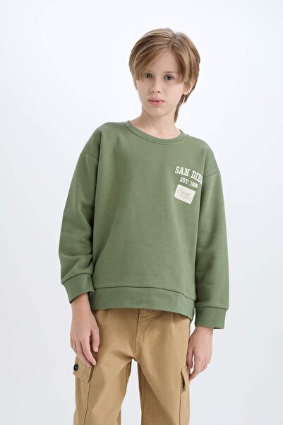 DeFacto Erkek Çocuk Oversize Geniş Kalıp Bisiklet Yaka Sırt Baskılı Sweatshirt C9803A824WN
