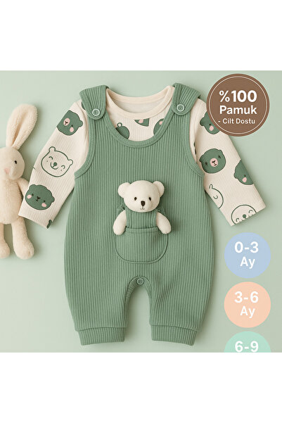 MYZİ STORE %100 Pamuk Cilt Dostu Bebek Tulum Seti – Ayıcık Cepli, İç Bodyli
