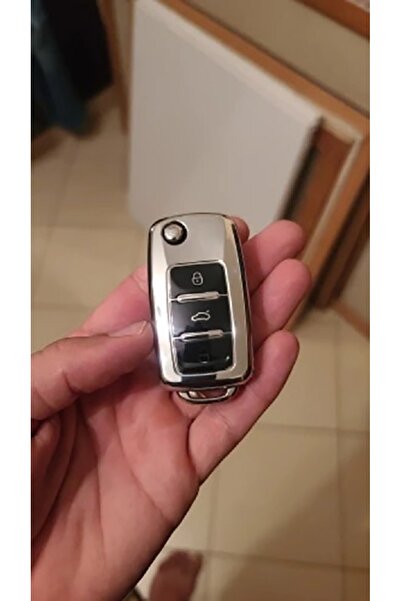 OEM Husă cheie argintie lucioasă cheie briceag VW Polo Golf Passat Beetle Caddy EOS Tiguan, Skoda, Seat