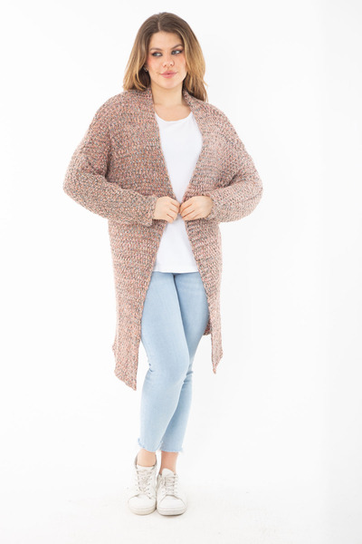 Şans Жіночий великий розмір кольоровий блискучий товстий трикотажний кардиган 65N37307