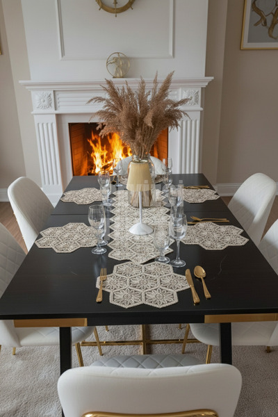 Çt Çeyizci Tekstil 1 Runner 6 Supla American Food Serving Set - Table Cloth Set