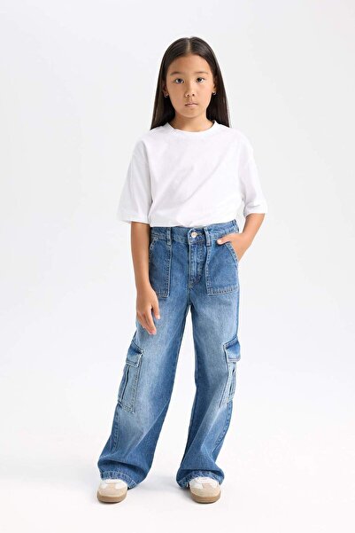 DeFacto Kız Çocuk Wide Leg Kargo Geniş Paça Jean Pantolon C8540A824AU