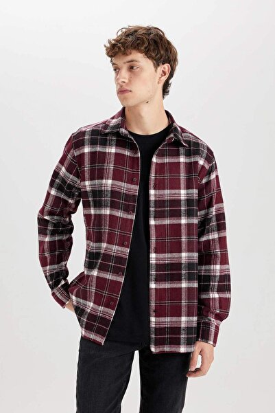 DeFacto Regular Fit Polo Yaka Kareli Flanel Uzun Kollu Gömlek E0989AX24WN