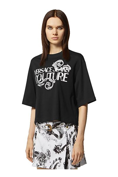 VERSACE JEANS COUTURE Yuvarlak Yaka Baskılı Beyaz Kadın T-Shirt 76HAHG01