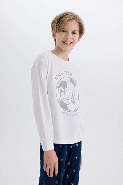 DeFacto Erkek Çocuk Pijama Takımı Baskılı Uzun Kollu Üst Desenli Alt D5215A824WN