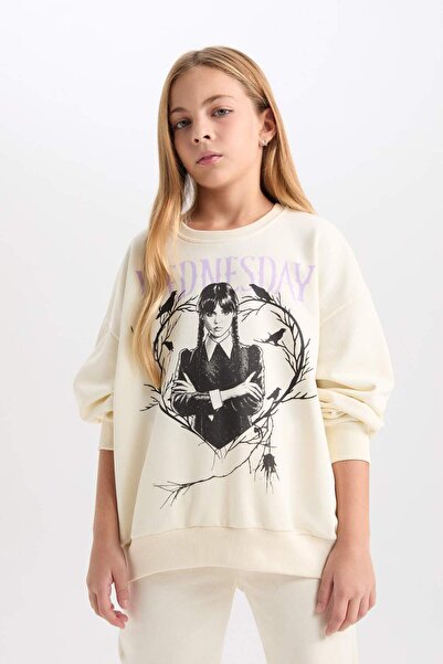 DeFacto Kız Çocuk Wednesday Oversize Geniş Kalıp Bisiklet Yaka Sweatshirt D6064A824WN