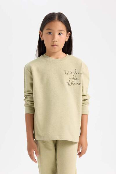 DeFacto Kız Çocuk Pijama Takımı Baskılı Uzun Kollu Üst Beli Lastikli Uzun Alt D6655A824WN