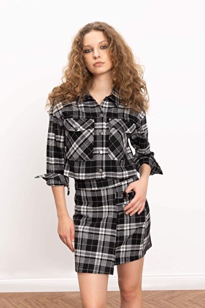 DeFacto Coool Oversize Geniş Kalıp Crop Cepli Kalın Flanel Uzun Kollu Ceket Gömlek D7914AX24AU