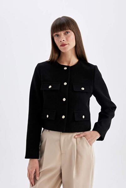 DeFacto Crop Bisiklet Yaka Düğmeli Blazer Ceket D3161AX24AU