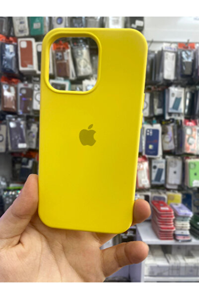 Elixem İphone 14 Pro Uyumlu İçi Kadife Logolu Lansman Yumuşak Esnek Kılıf Sarı Logelix