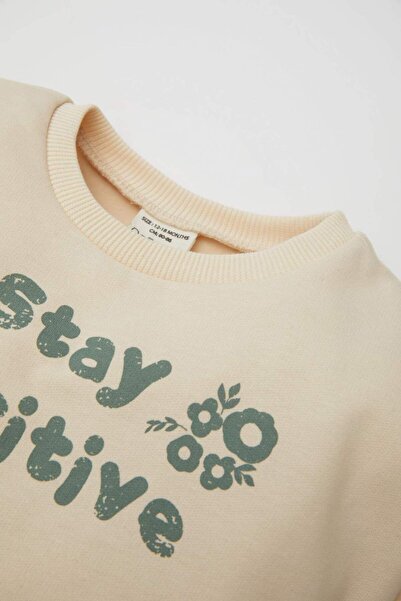 DeFacto Kız Bebek Bisiklet Yaka Baskılı İçi Yumuşak Tüylü Sweatshirt D4987A524WN