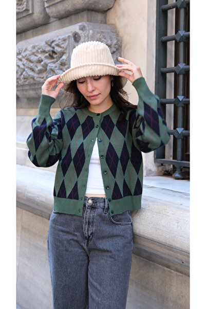 Butik Una Fiaba-Green guler rotund Cardigan tricotat cu nasturi pentru femei ...