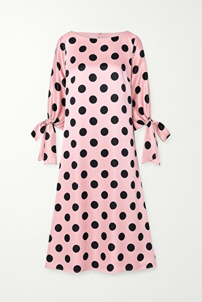 MERT ERKAN فستان متوسط ​​الطول كبير الحجم من الساتان منقوش/منسوج مع تفاصيل رب...