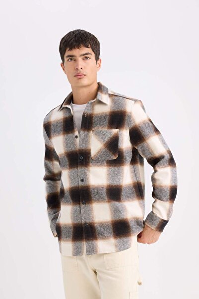 DeFacto Regular Fit Polo Yaka Kareli Flanel Uzun Kollu Gömlek D2320AX24AU