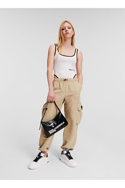 Karl Lagerfeld Jeans U Yaka Düz Siyah - Beyaz Kadın Atlet 241J1710