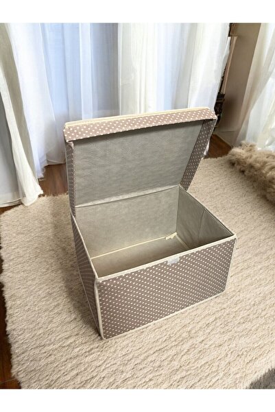 METEKS TEKSTİL Mini Multi-Purpose Storage Box, Box Storage, Box, Organizer, Toy Box Beige Polka Dot Pattern 30x40x25