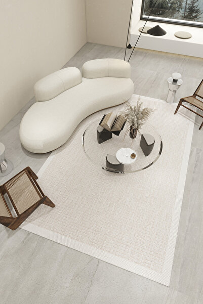 SEVENHILL Alaçatı 04 Açık Bej Modern Desenli Salon Yatak Odası Halısı Kaymaz ...