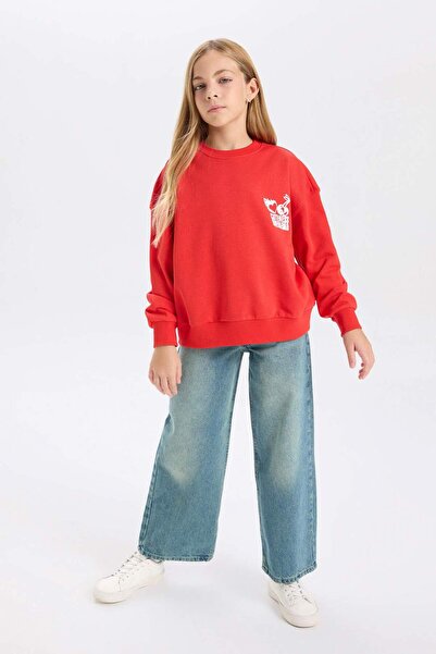 DeFacto Kız Çocuk Oversize Geniş Kalıp Bisiklet Yaka Sırt Baskılı Sweatshirt D6492A8NS