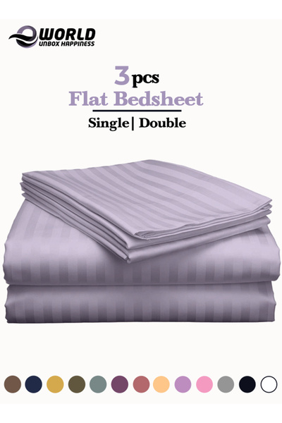 Eworld Luxury Lilac Striped Cotton Bed Sheet Set – 3 Piece with Flat Sheet & 2 Pillowcases